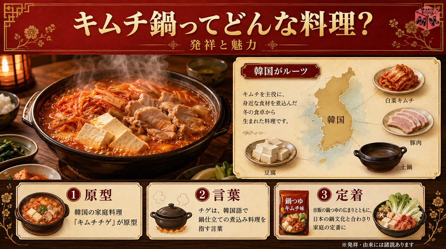 キムチ鍋の発祥と由来を示す図解