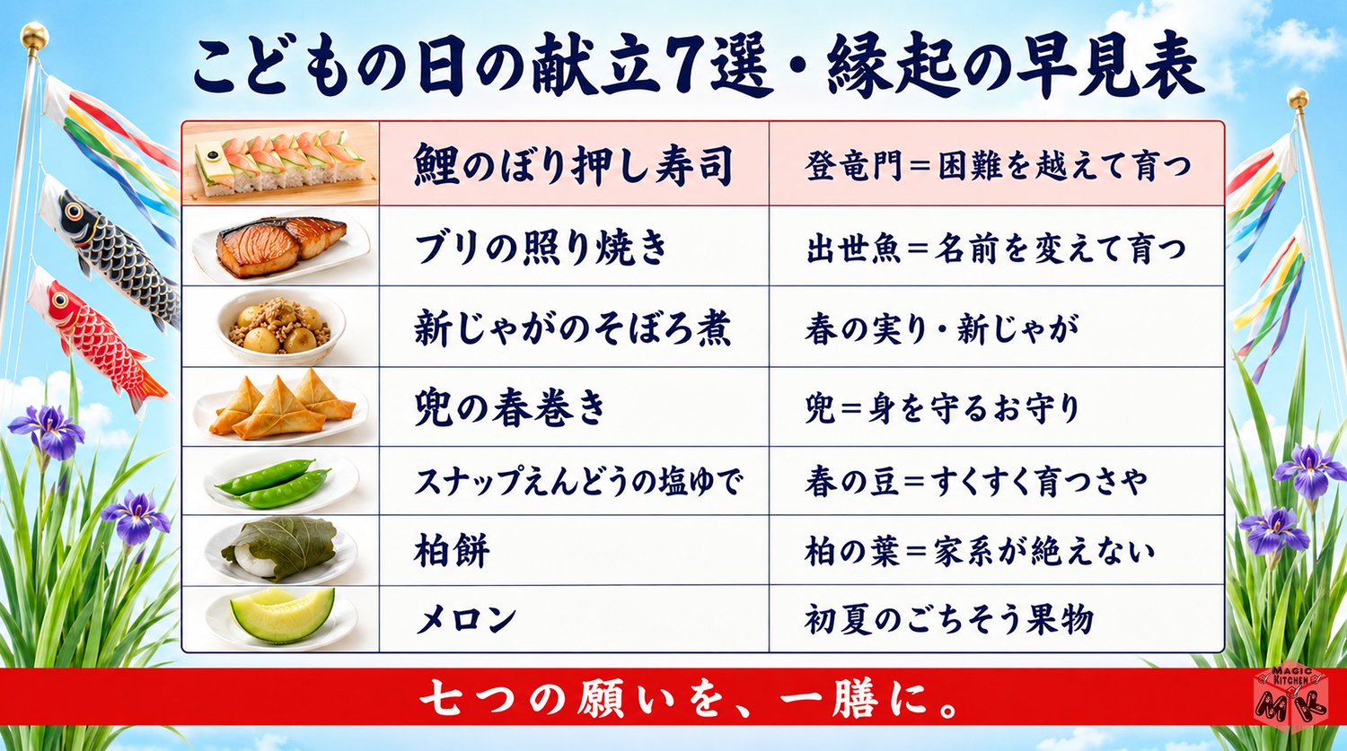 こどもの日の献立7選の縁起といわれの早見表