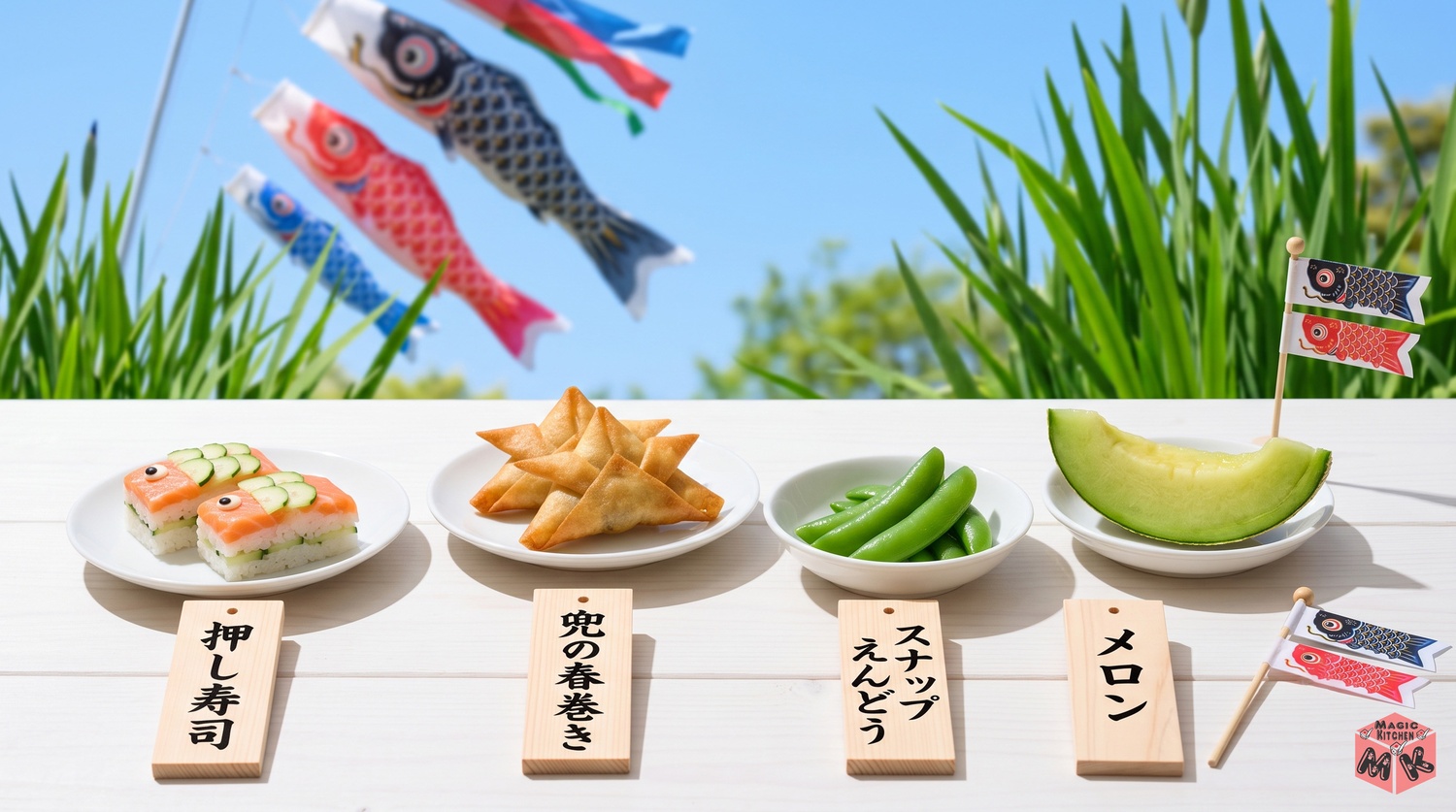 こどもの日の献立例Bパーティー型の配膳イメージ