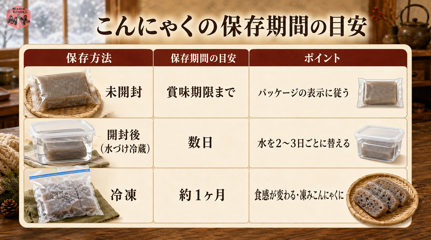 こんにゃくの保存期間の早見表