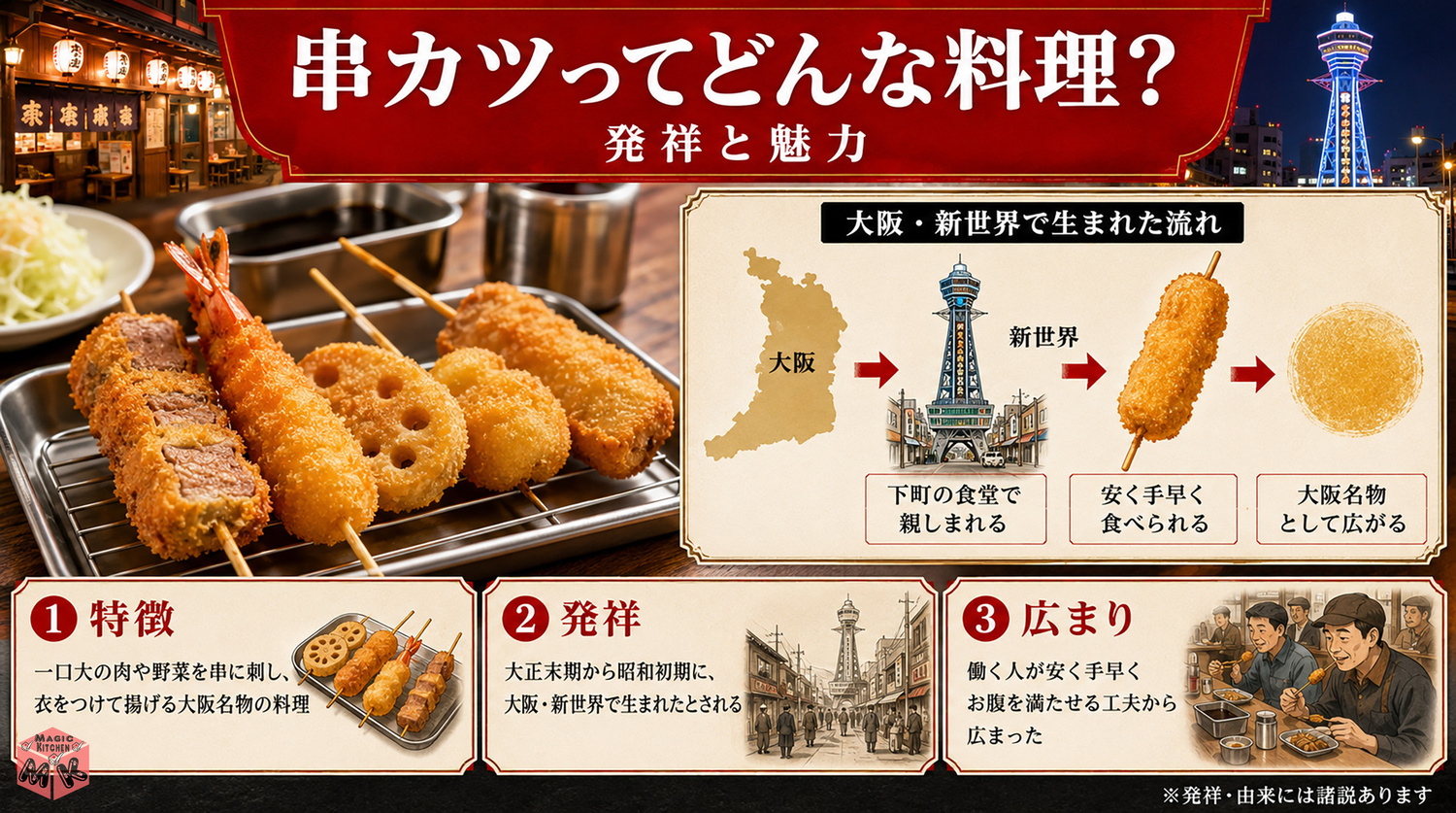 串カツの発祥と由来を示す図解