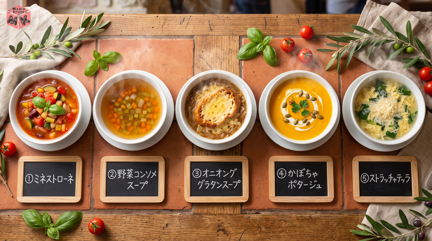 ラザニアに合うスープ5選のコラージュ
