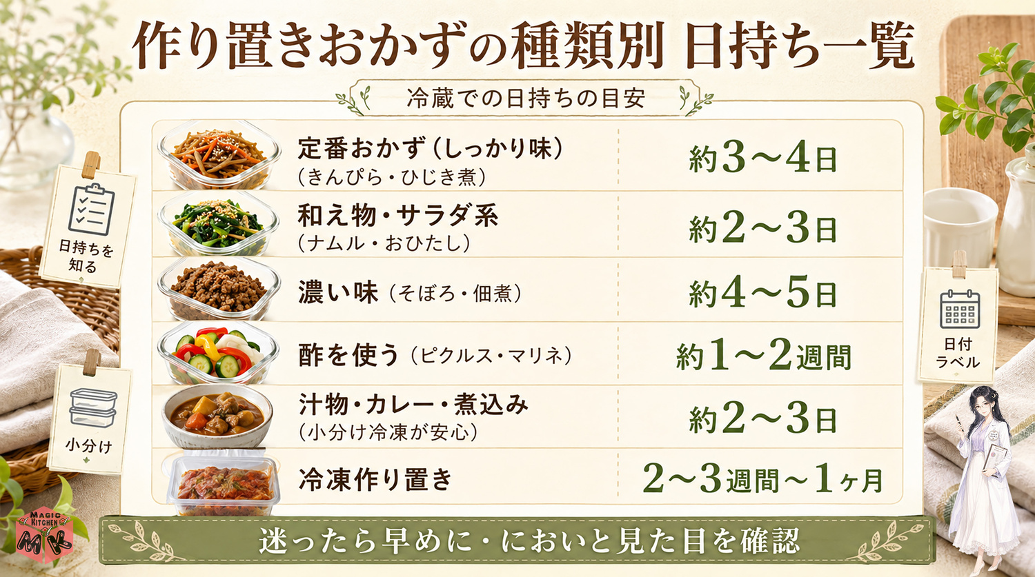 作り置きおかずの日持ち一覧(早見表)