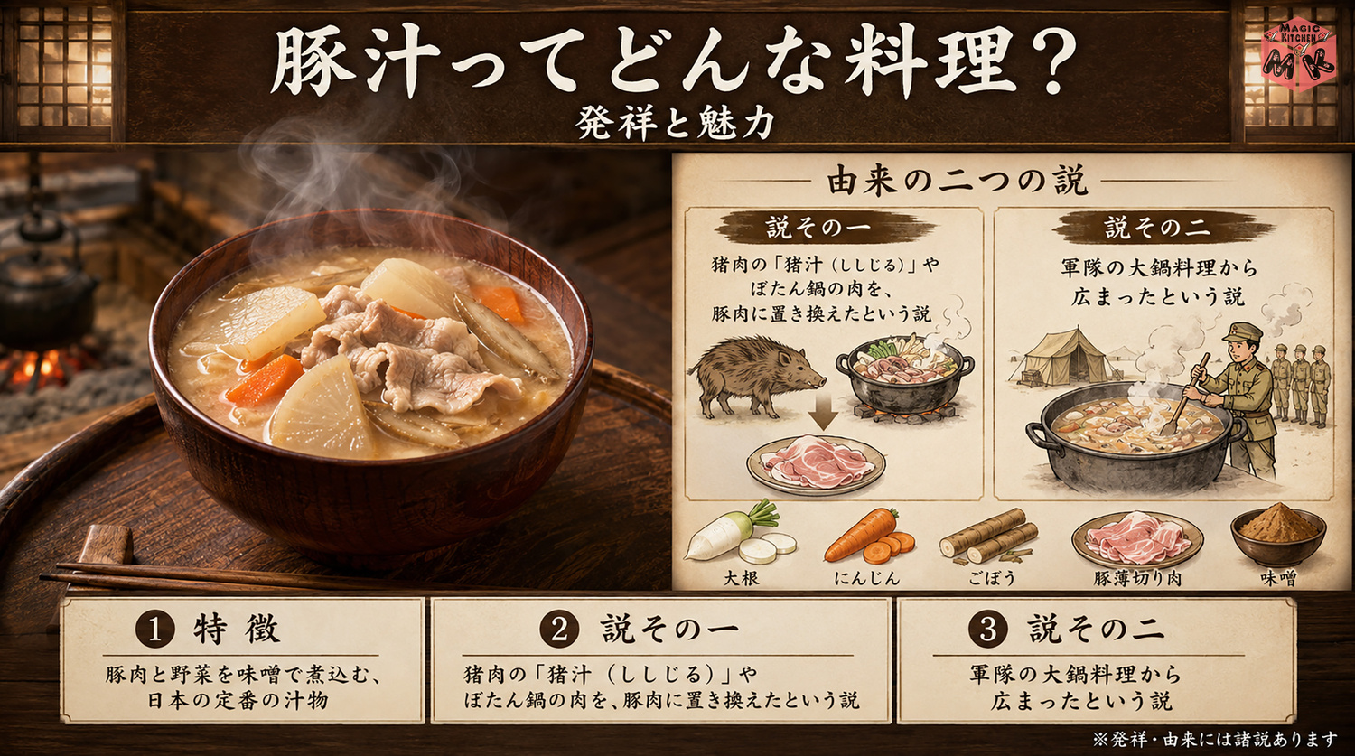豚汁の発祥と由来を示す図解