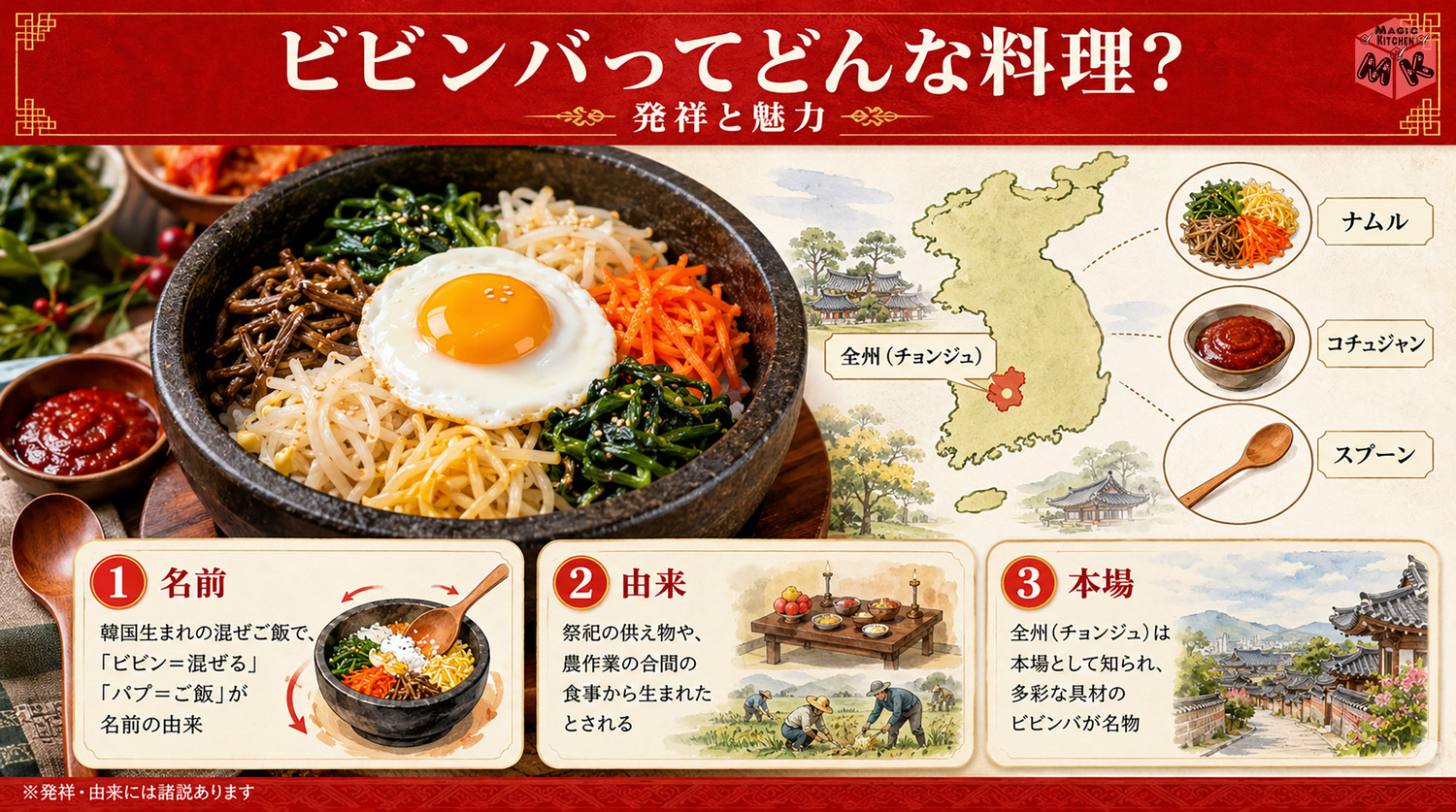 ビビンバの発祥と由来を示す図解