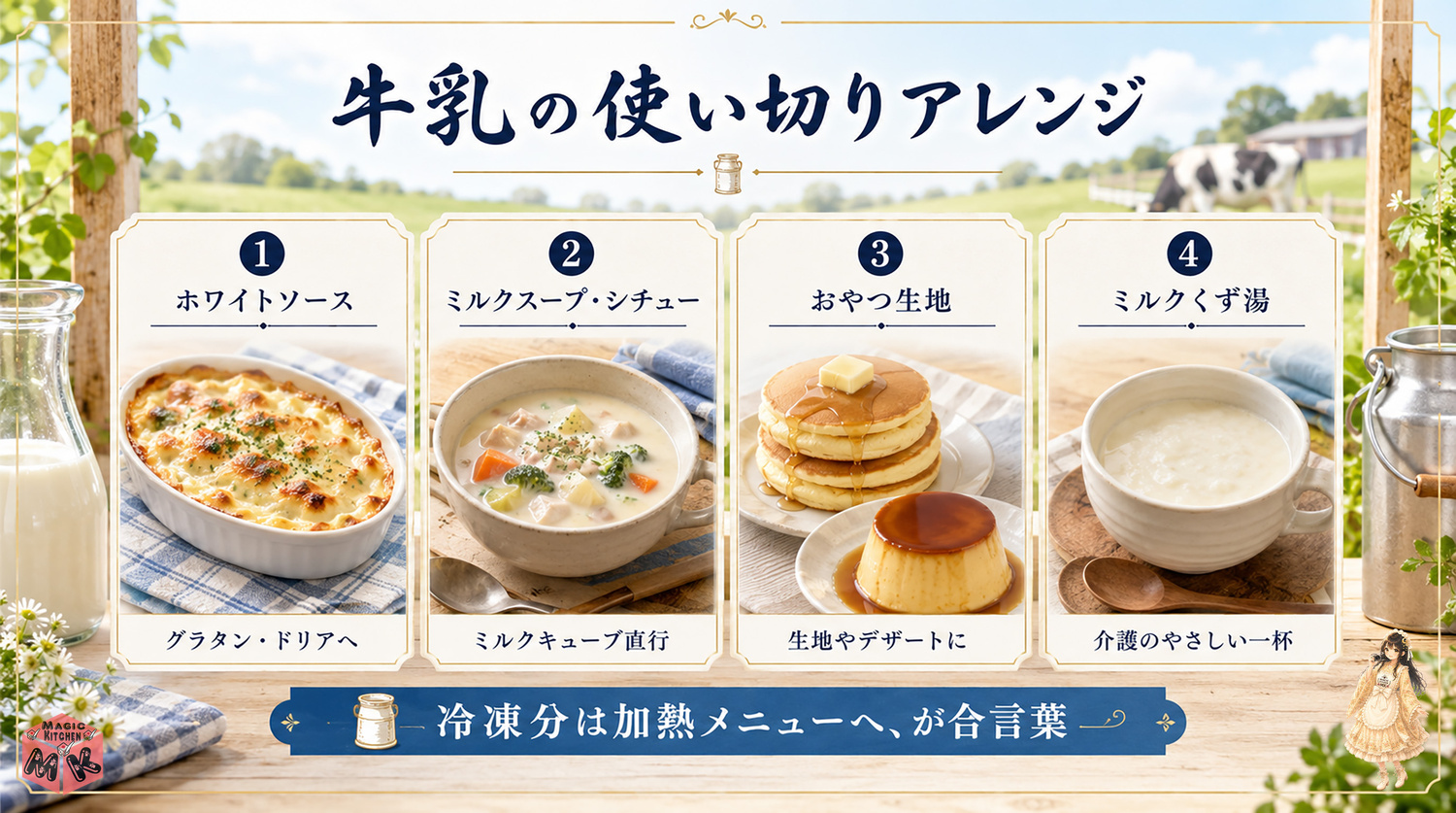 牛乳の使い切りアレンジの図解