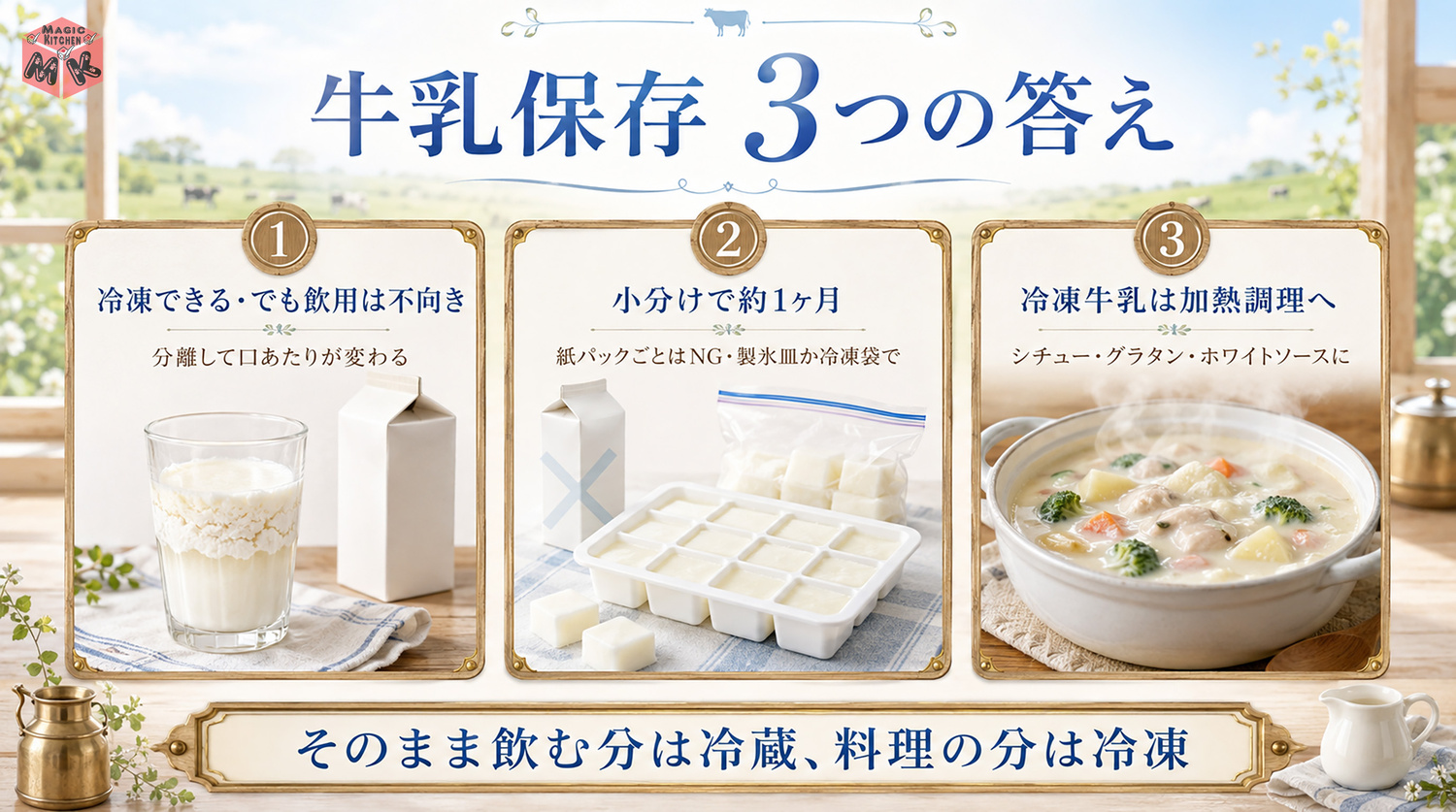 牛乳の保存方法の全体像インフォグラフィック