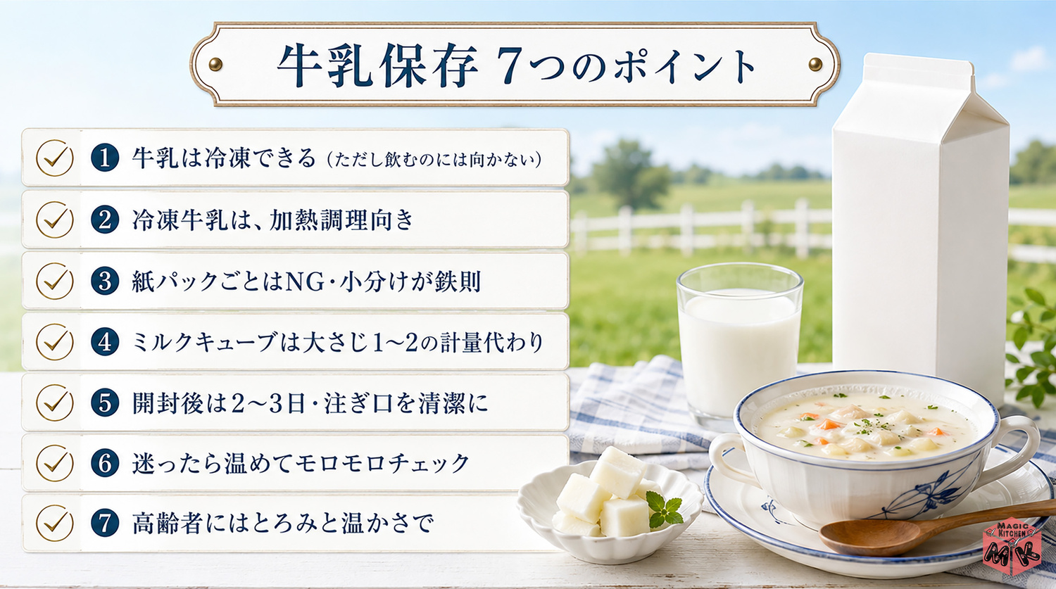 牛乳の保存方法の7つのポイントまとめビジュアル