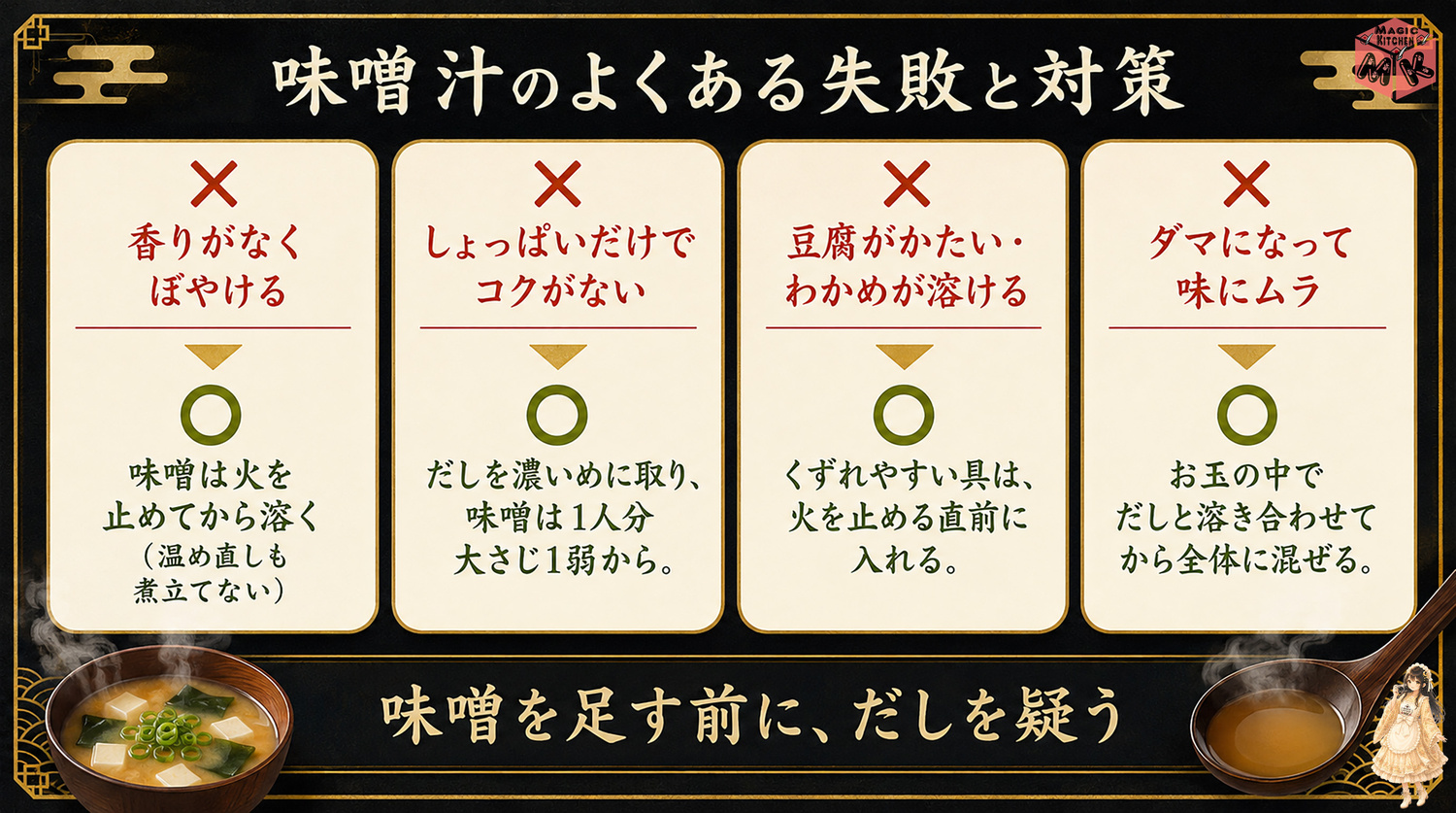 味噌汁のよくある失敗と対策