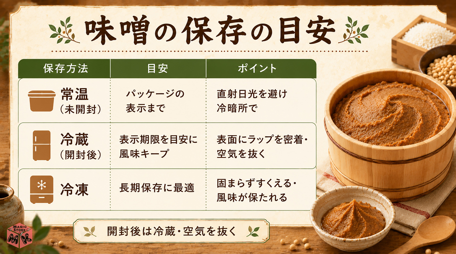 味噌の保存期間の早見表