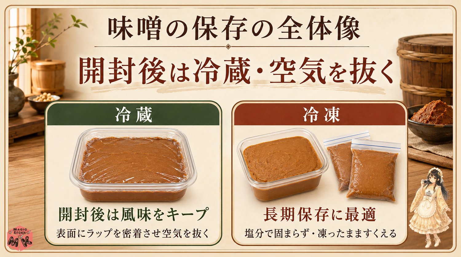 味噌の保存方法の全体像インフォグラフィック