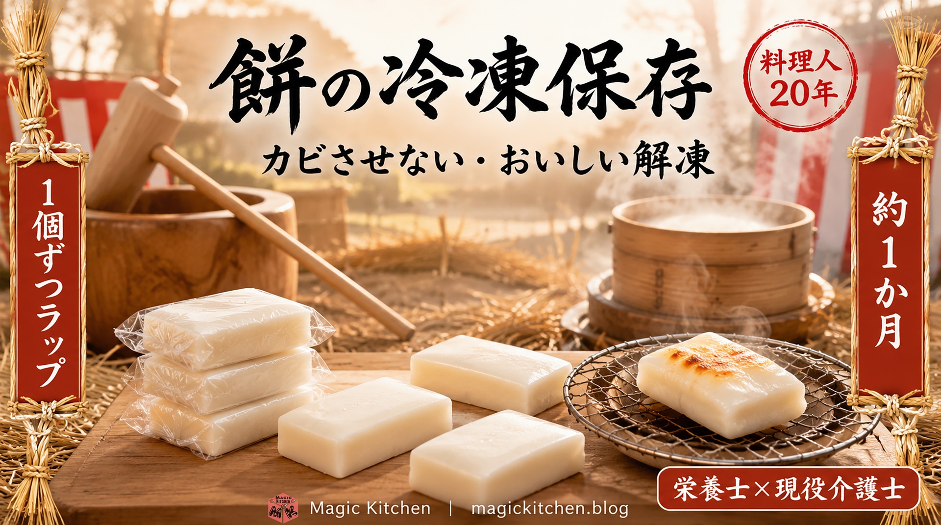 餅の冷凍保存・こんがり焼き目のついた焼き餅と切り餅
