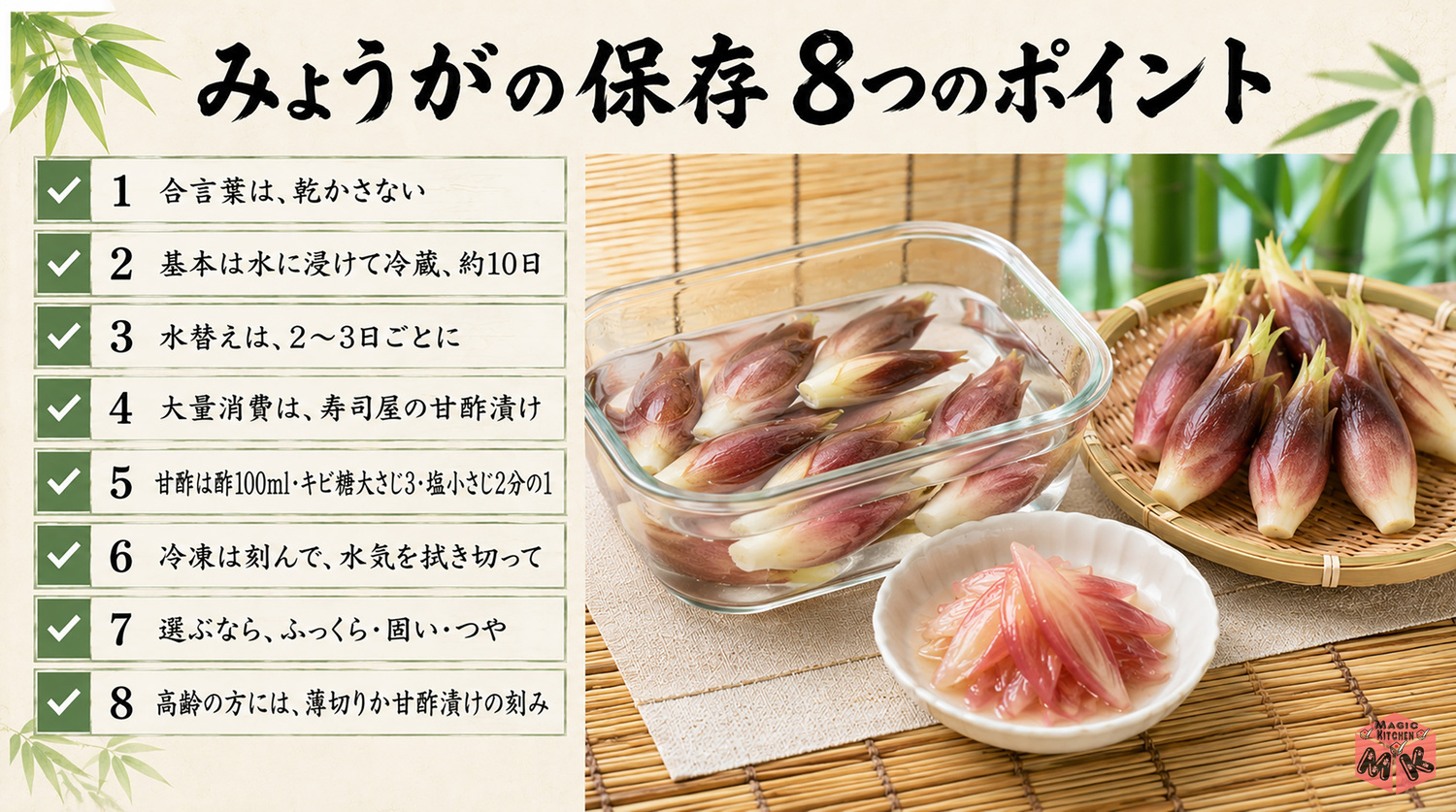 みょうがの保存方法の7つのポイントまとめビジュアル
