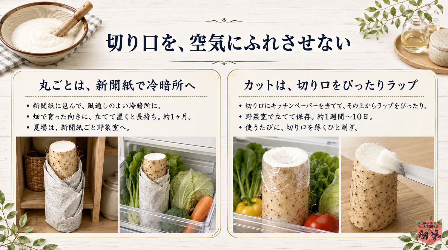 長芋の常温・冷蔵保存のコツ