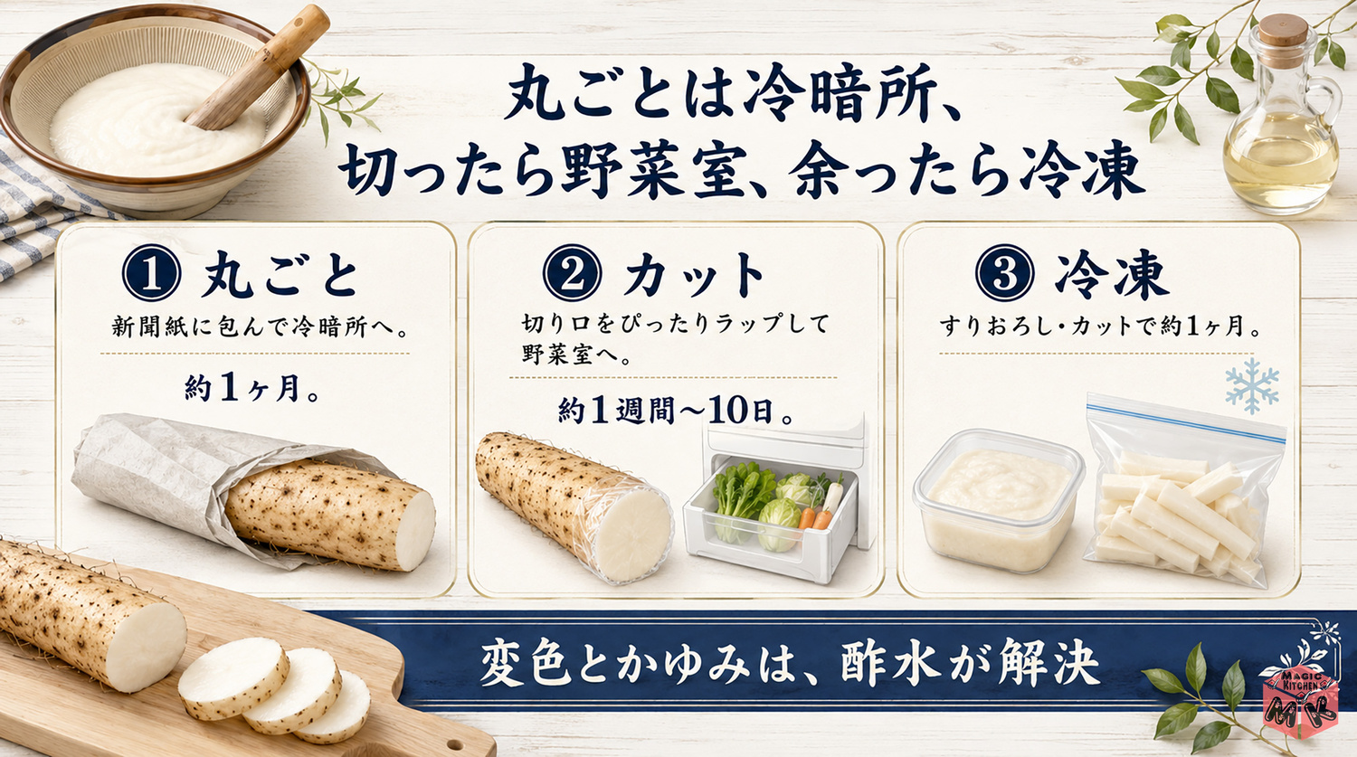 長芋の保存方法の全体像インフォグラフィック