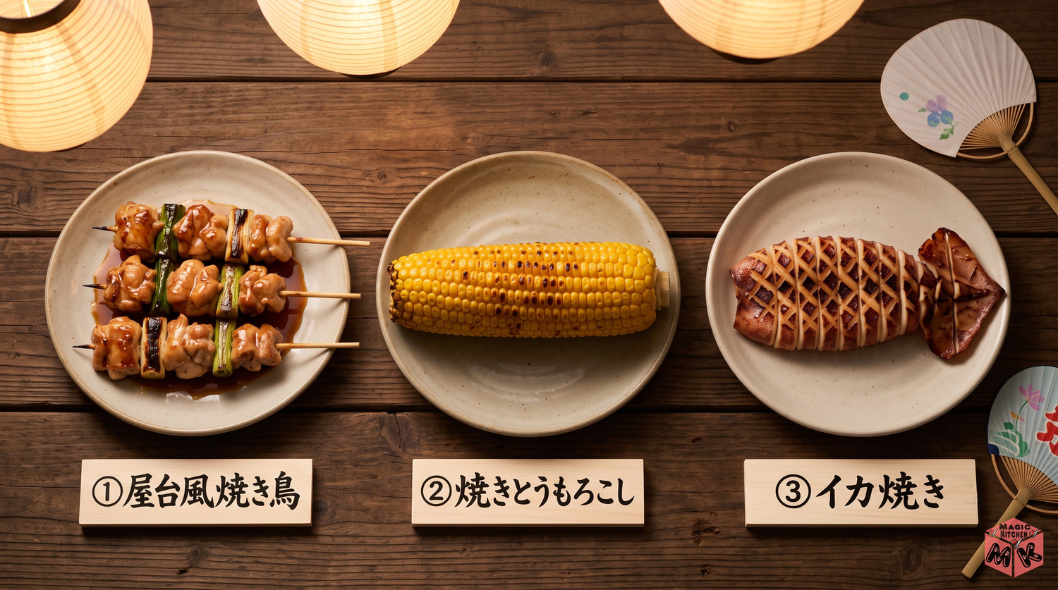 夏祭りの焼き物系の献立コラージュ