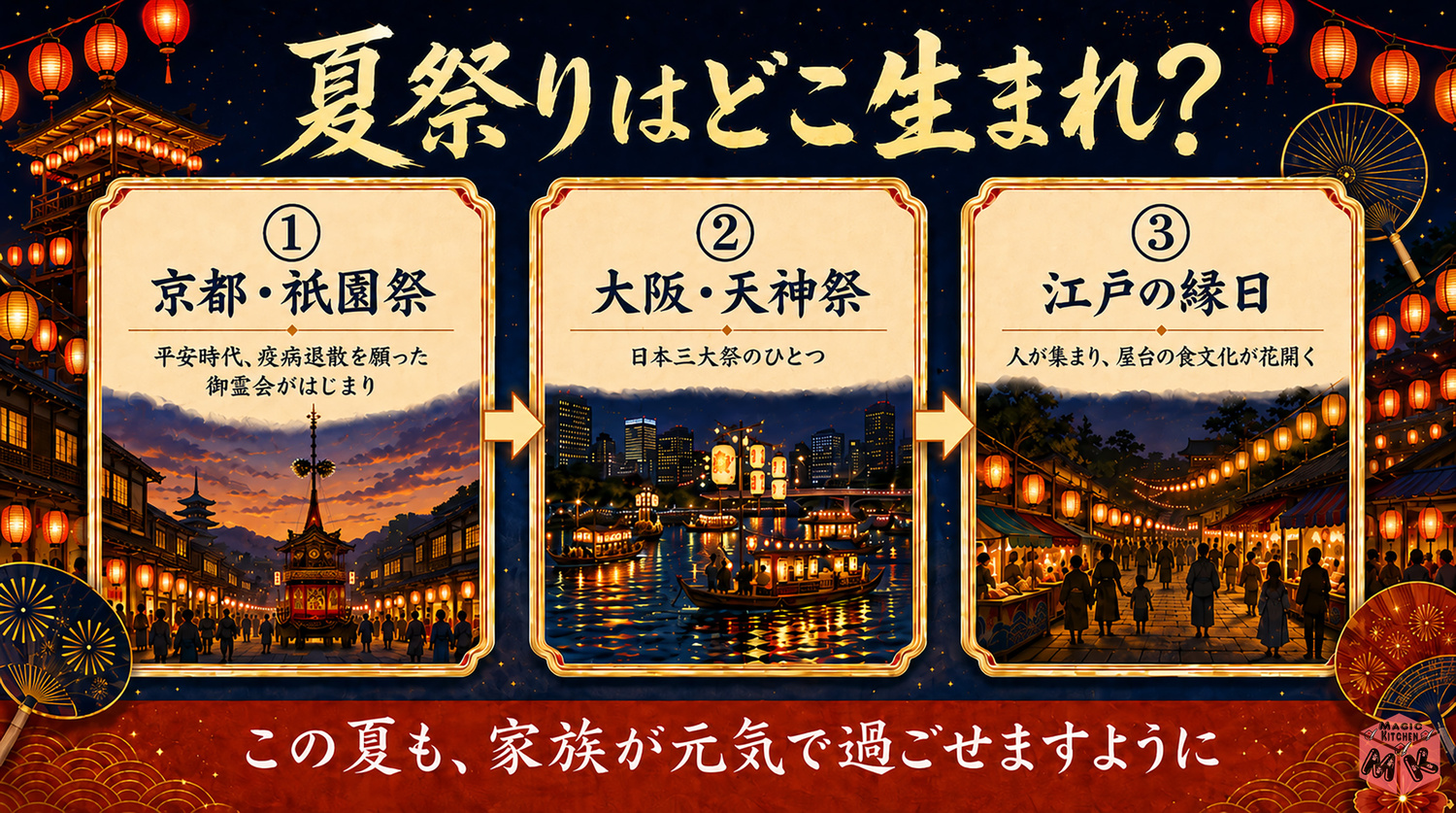 夏祭りはどこ生まれかの発祥インフォグラフィック
