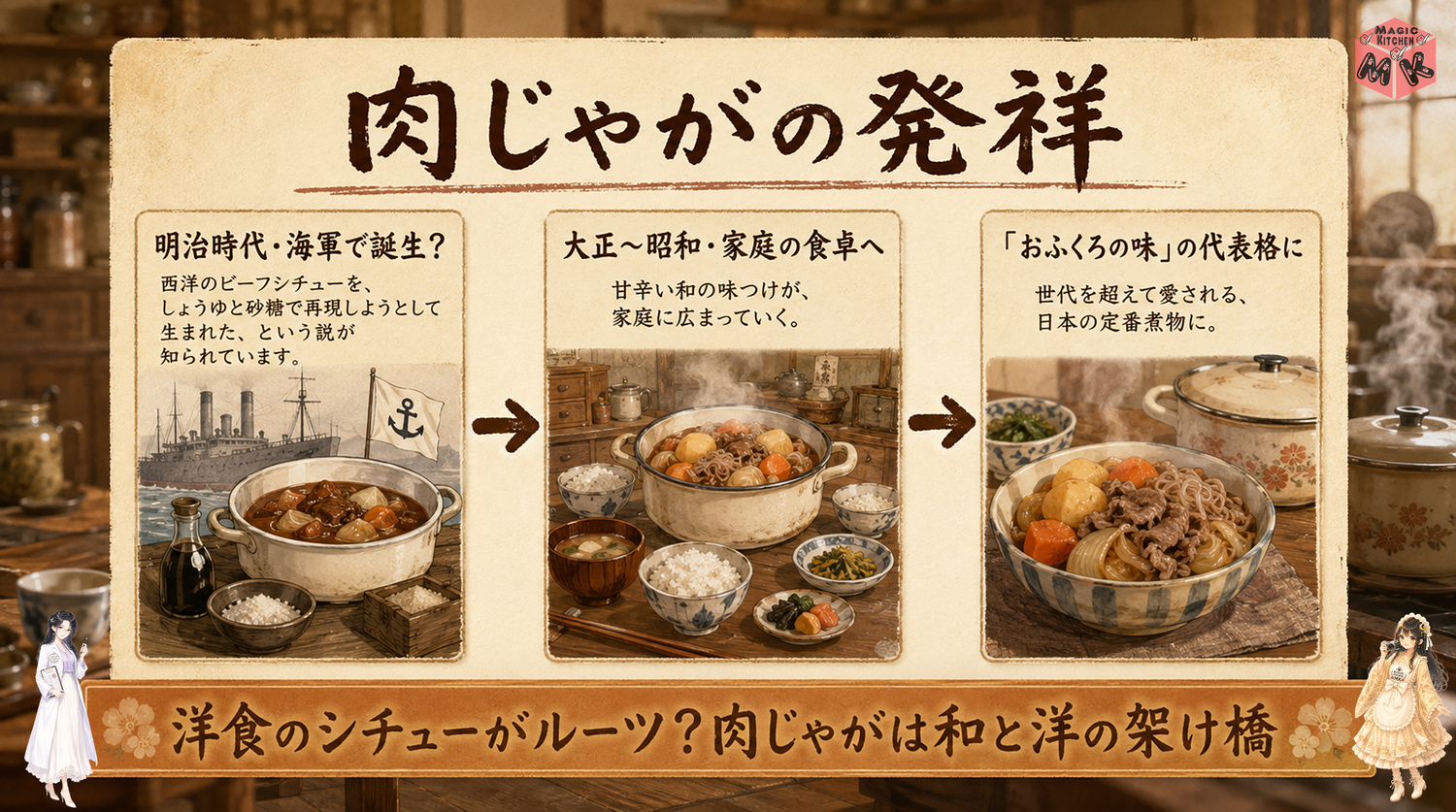 肉じゃがはどこ生まれかの発祥インフォグラフィック