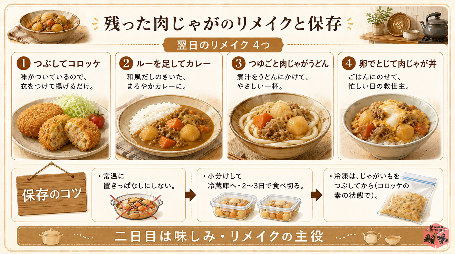 翌日の肉じゃがリメイクと保存の写真