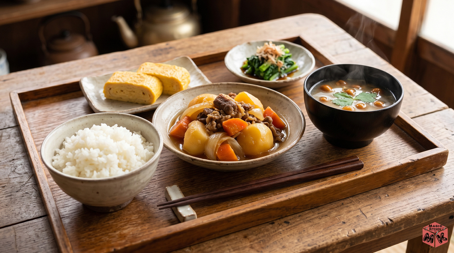 肉じゃが献立A（和定食の王道型）の膳の配膳写真