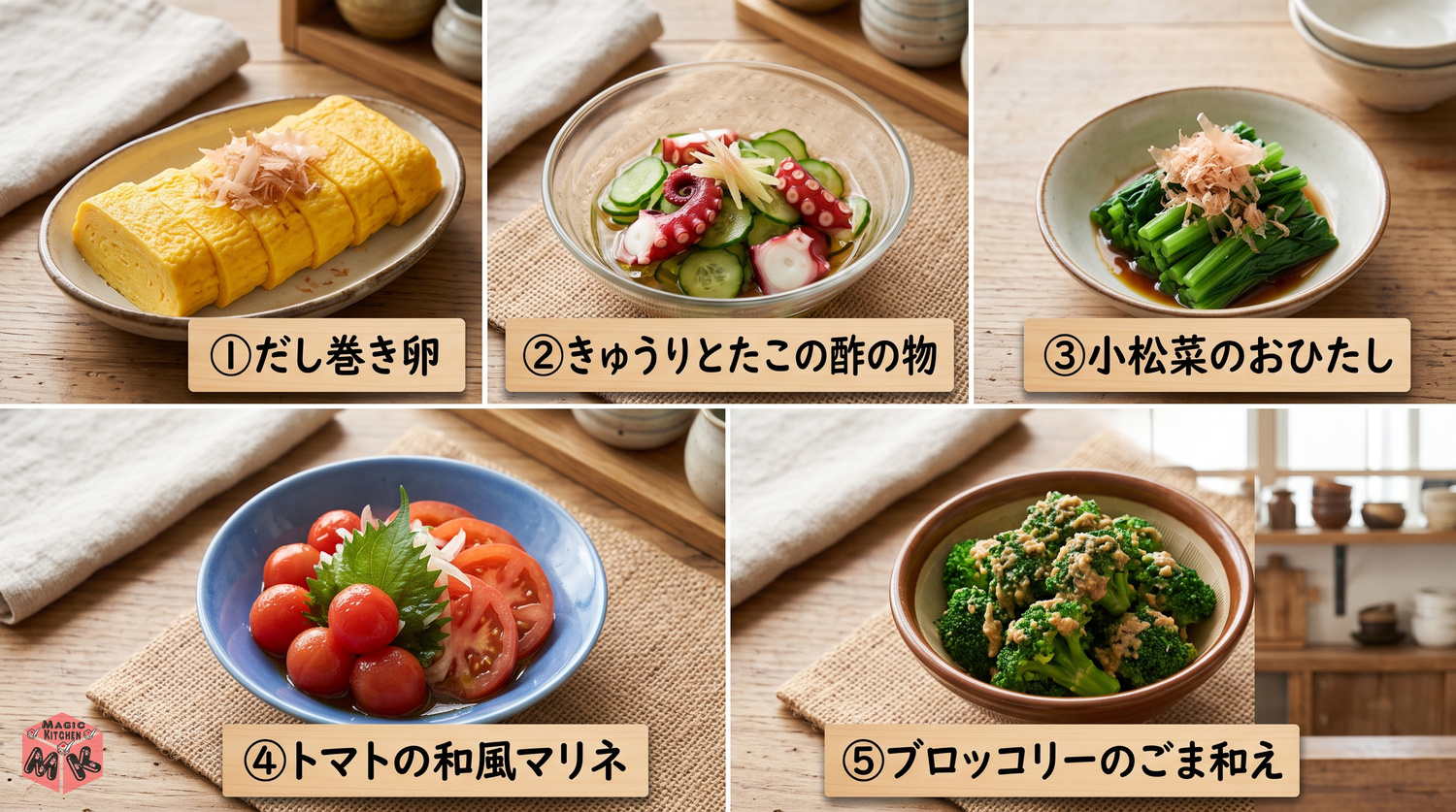 肉じゃがに合う副菜5選の料理写真コラージュ