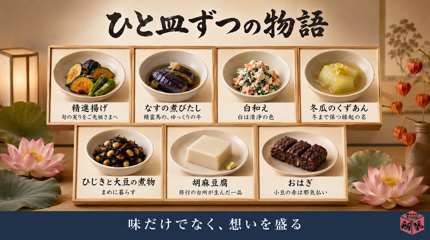 お盆の献立の縁起の物語一覧の図解