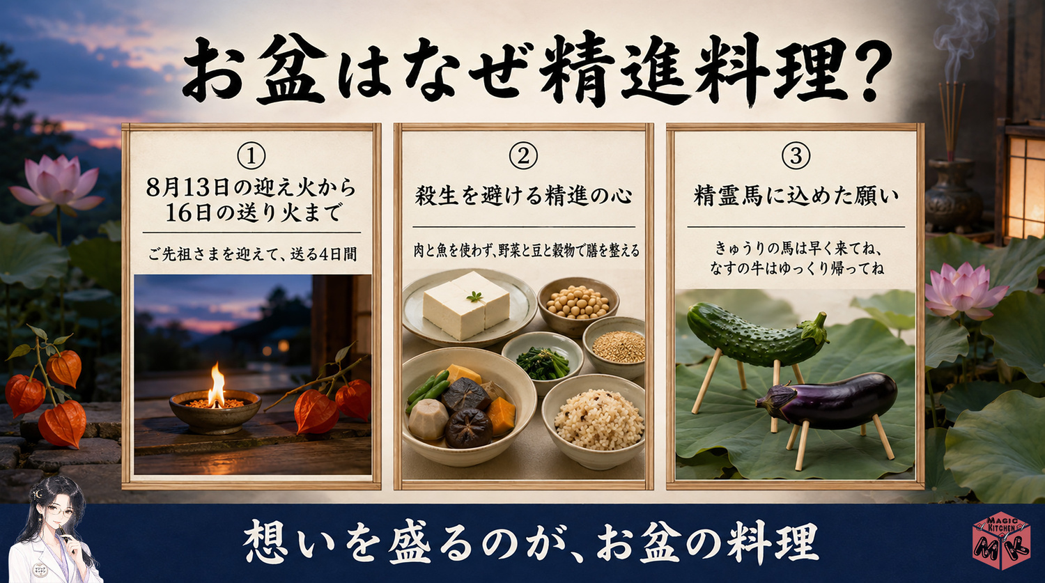 お盆はなぜ精進料理かの発祥インフォグラフィック