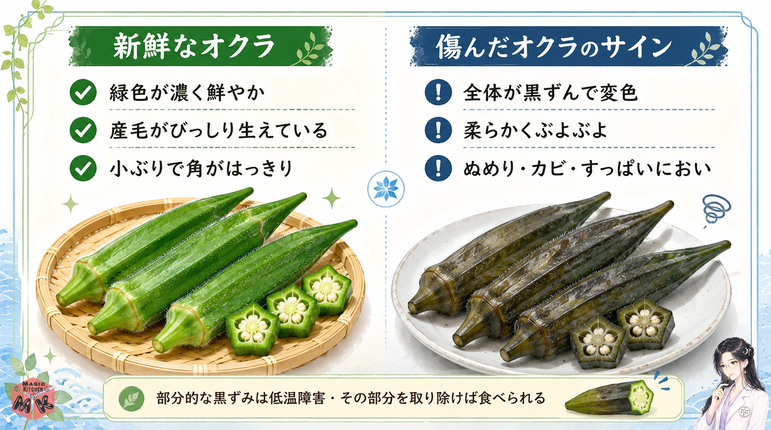 新鮮なオクラと傷んだオクラの見分け方