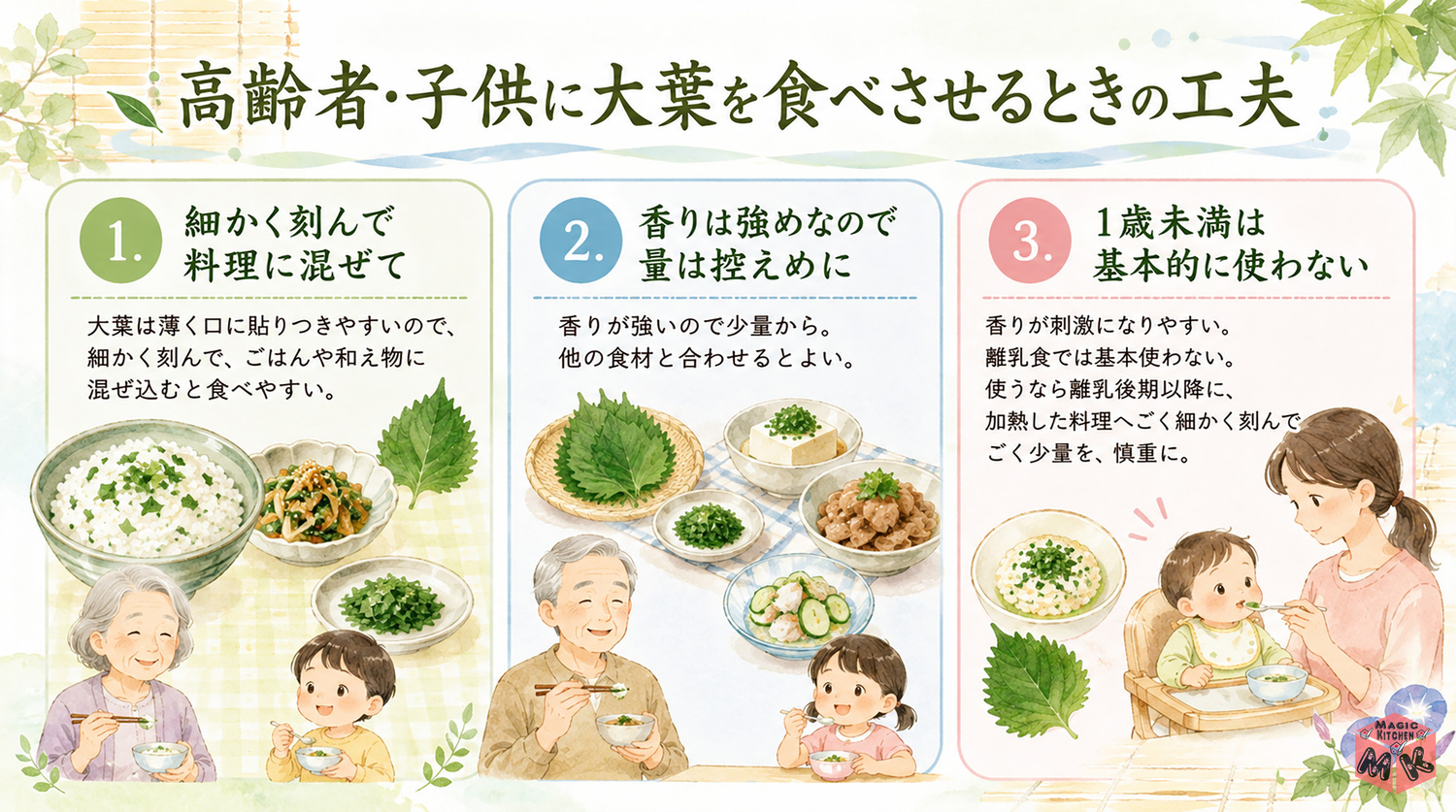高齢者・子供に大葉を食べさせるときの工夫