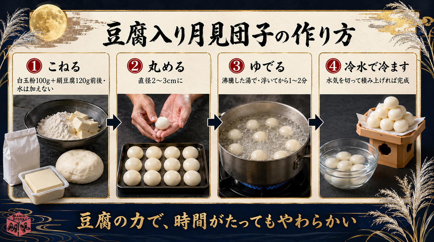 月見団子の作り方の工程図