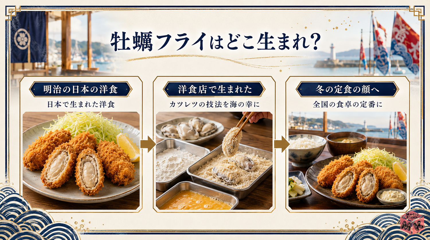 牡蠣フライはどこ生まれかの発祥インフォグラフィック