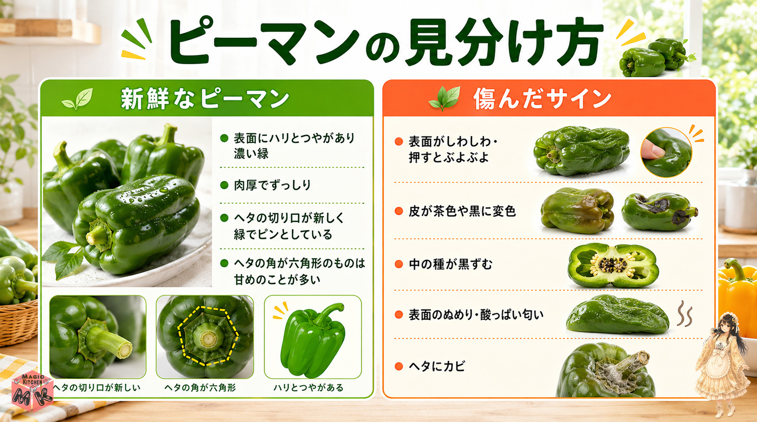 ピーマンの鮮度の見分け方と傷んだサイン