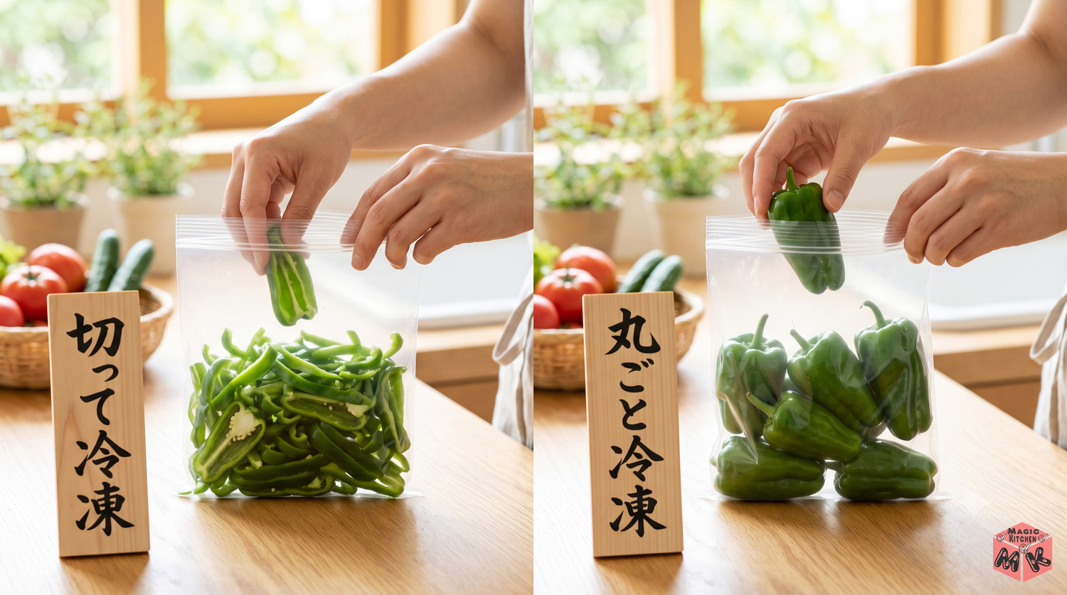 ピーマンの冷凍保存 切ってと丸ごと