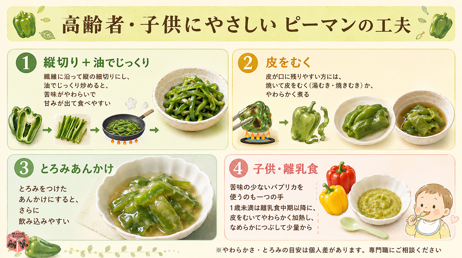 高齢者・子供にピーマン工夫