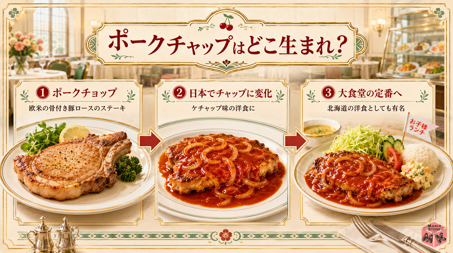 ポークチャップはどこ生まれかの発祥インフォグラフィック