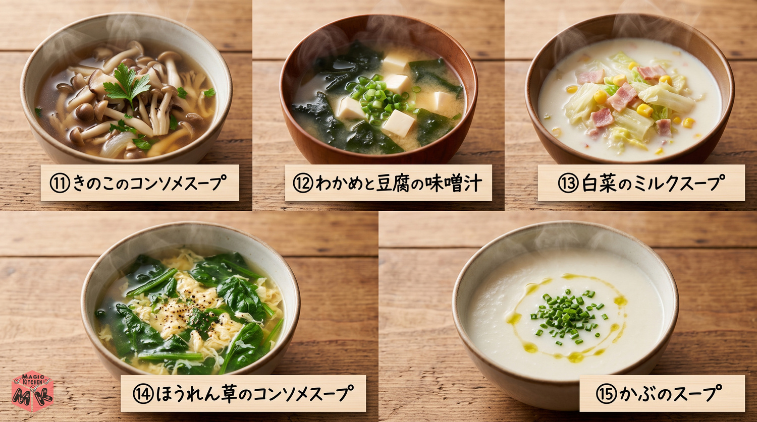 ポークチャップに合うスープ5選の料理写真コラージュ