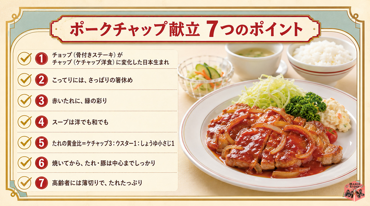 ポークチャップの献立のまとめの実写