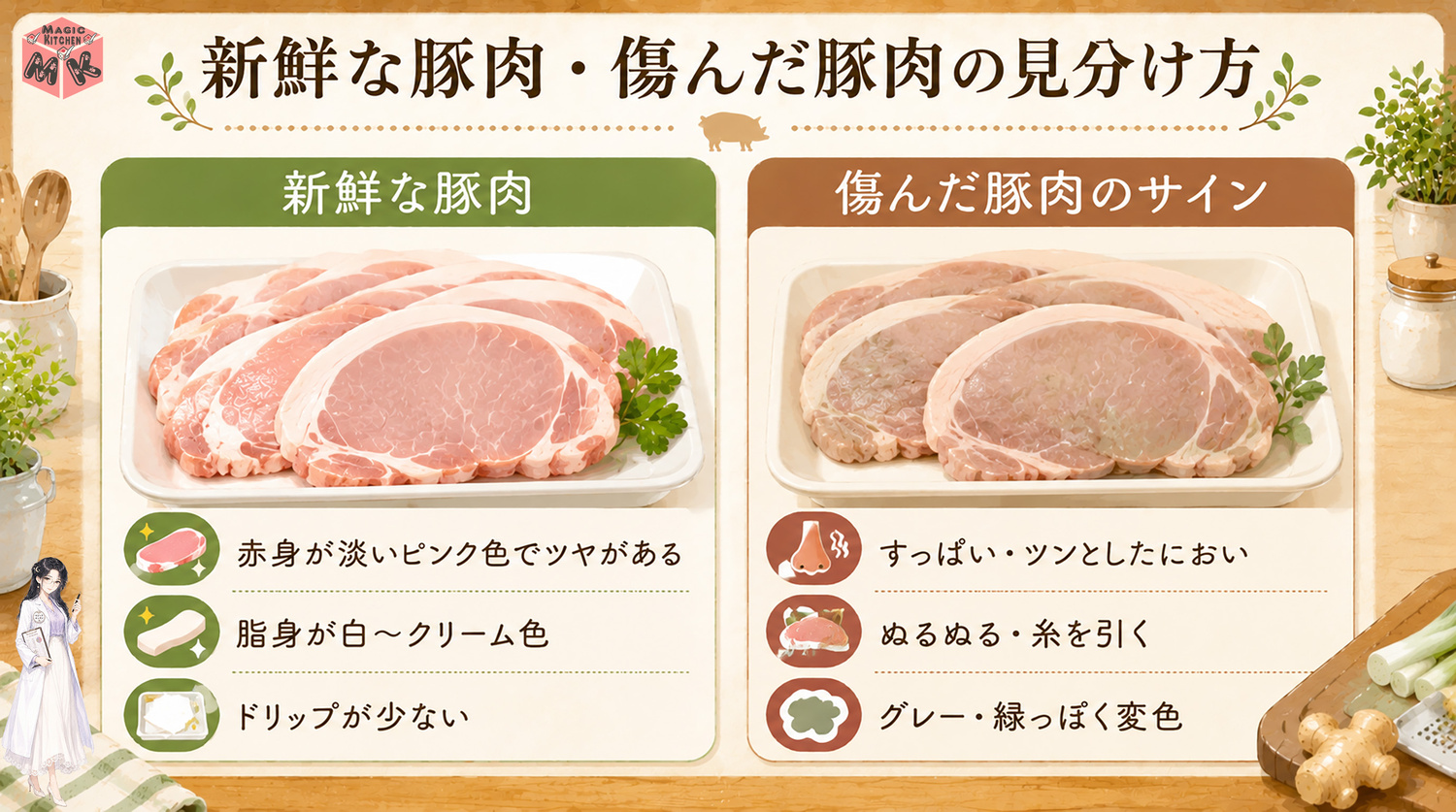 新鮮な豚肉と傷んだ豚肉の見分け方