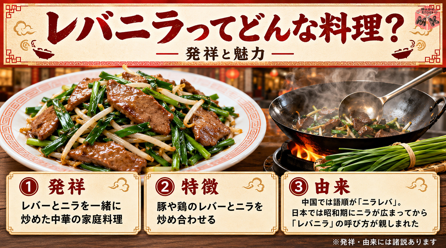 レバニラの発祥と由来を示す図解