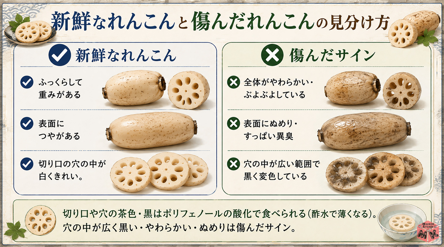 新鮮なれんこんと傷んだれんこんの見分け方