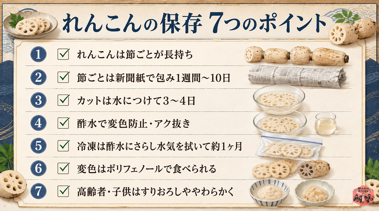 れんこん保存の7つのポイントまとめ