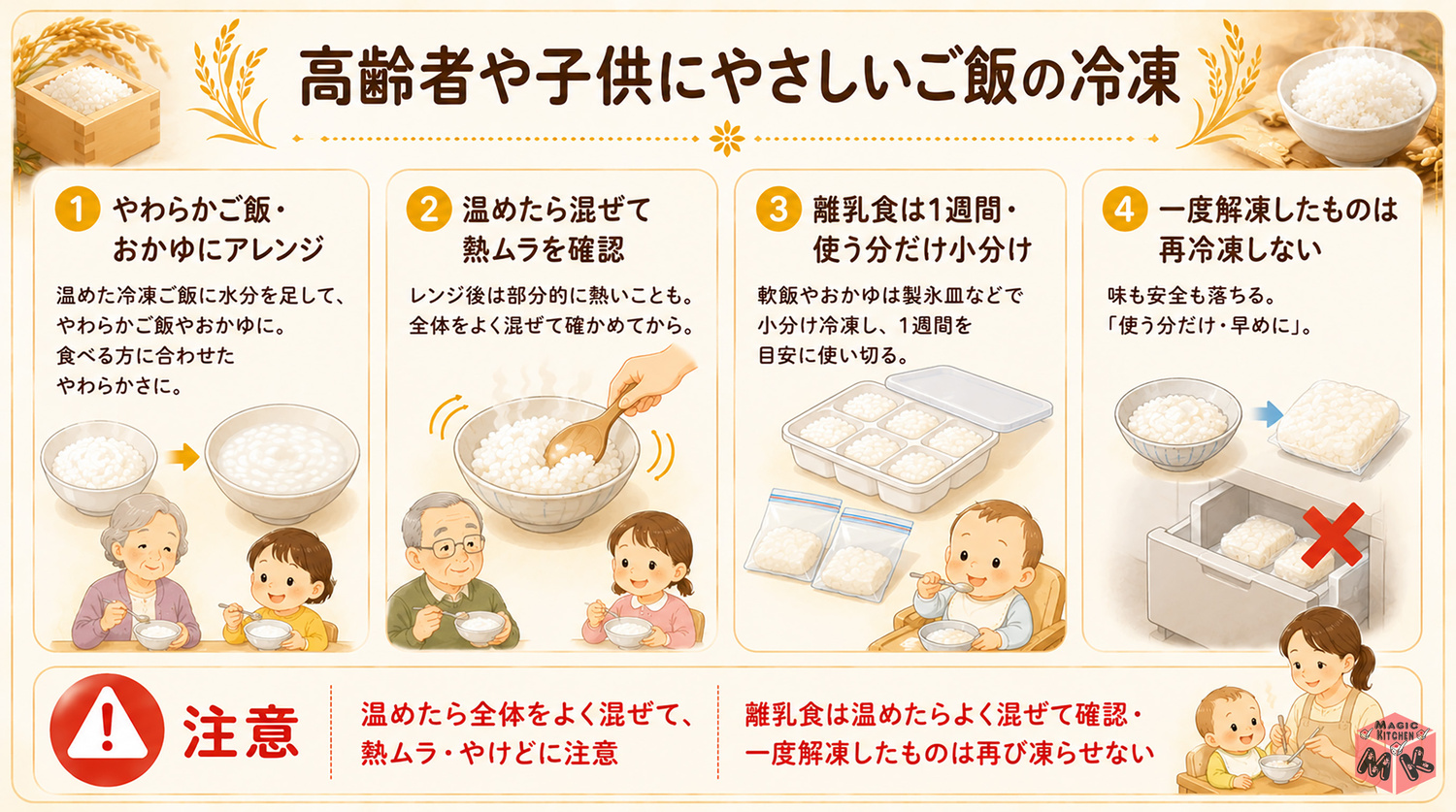 高齢者や子供にやさしいご飯の冷凍