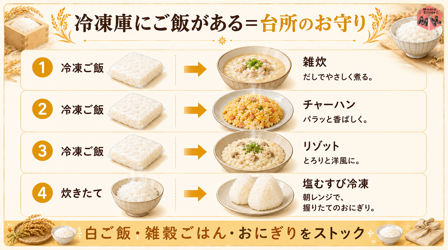 炊き込みご飯・おにぎりの冷凍と活用