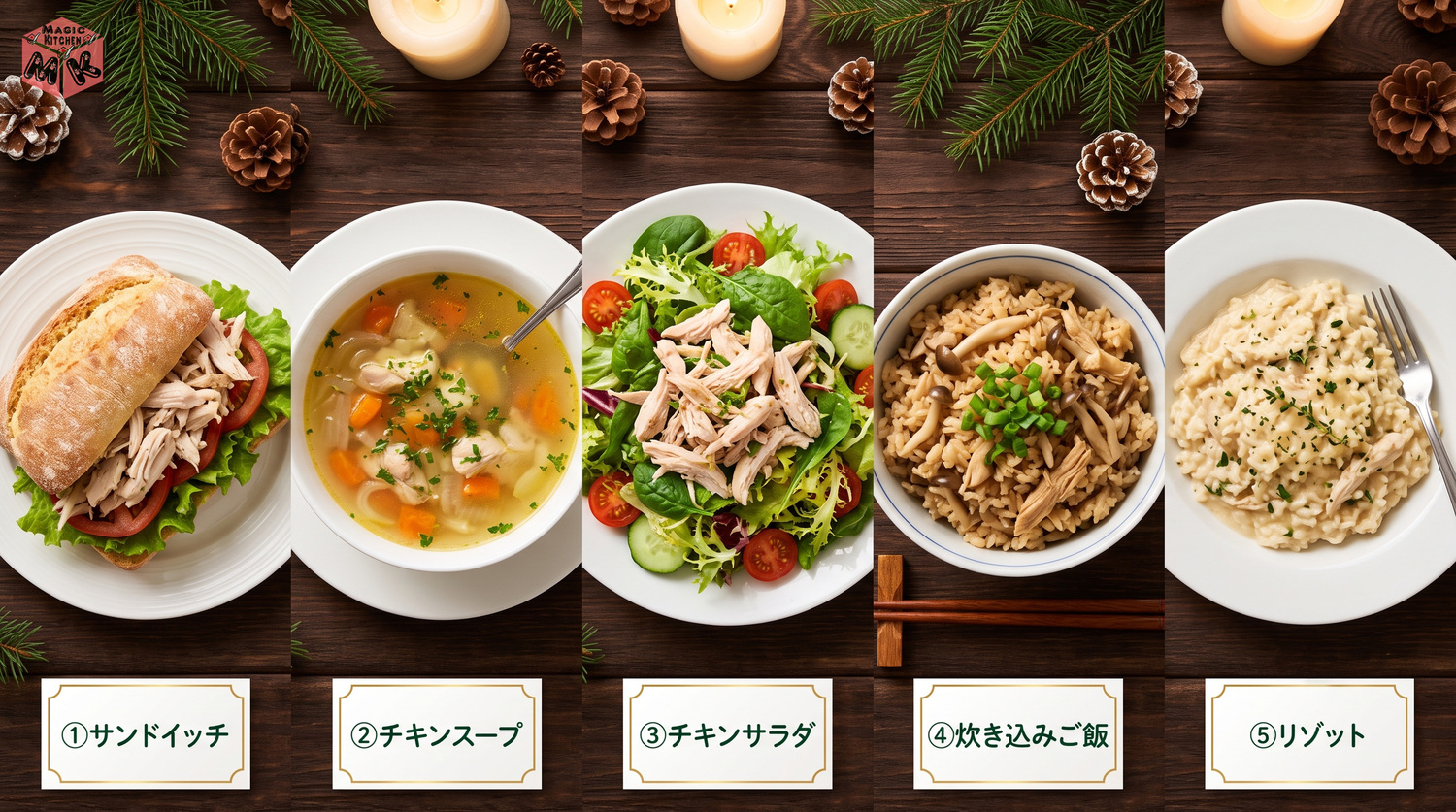 ローストチキンのアレンジ5選のコラージュ