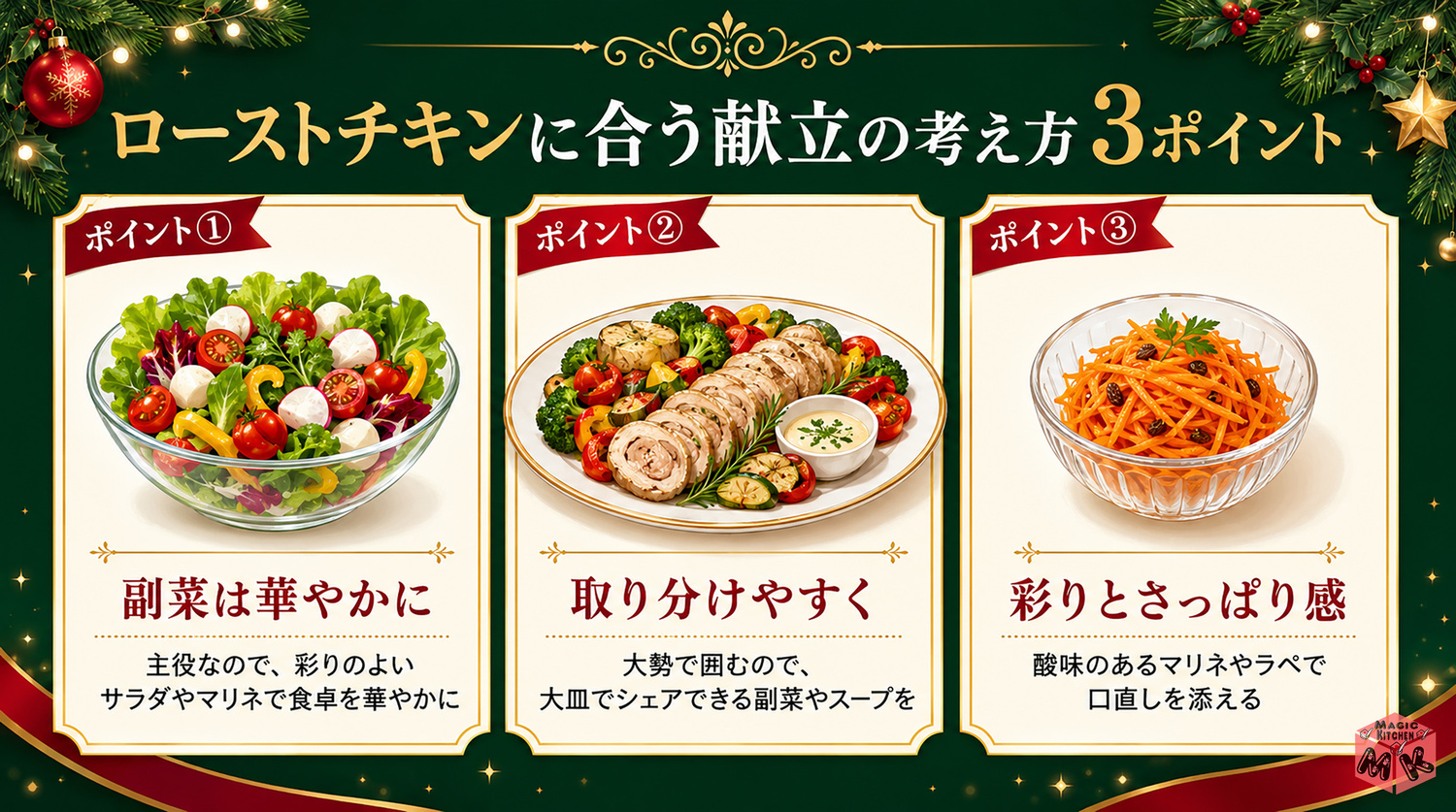 ローストチキンに合う献立の考え方3ポイント図解