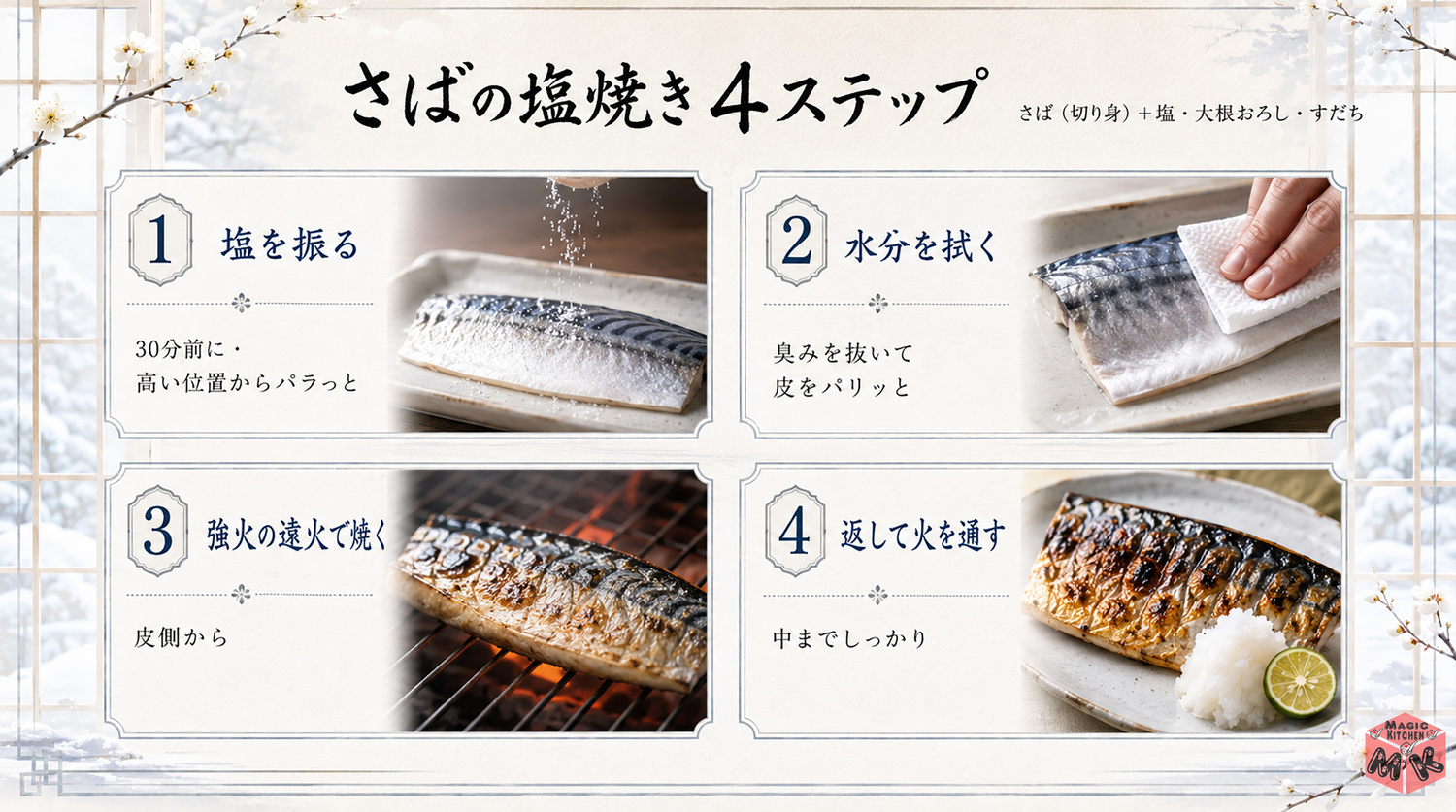 さばの塩焼きの焼き方の図解