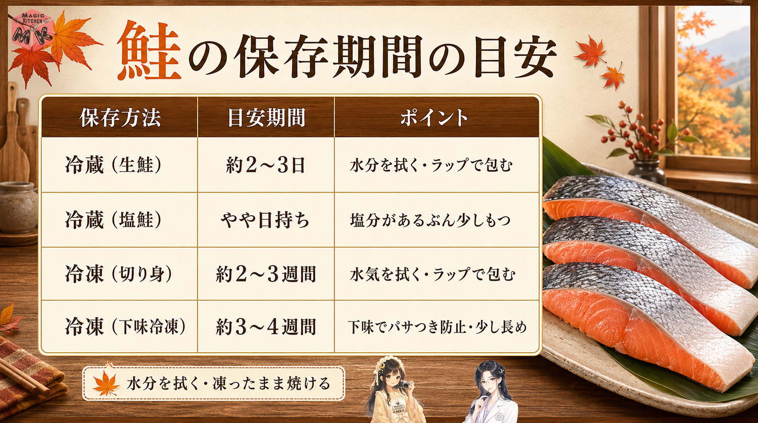 鮭の保存期間の早見表