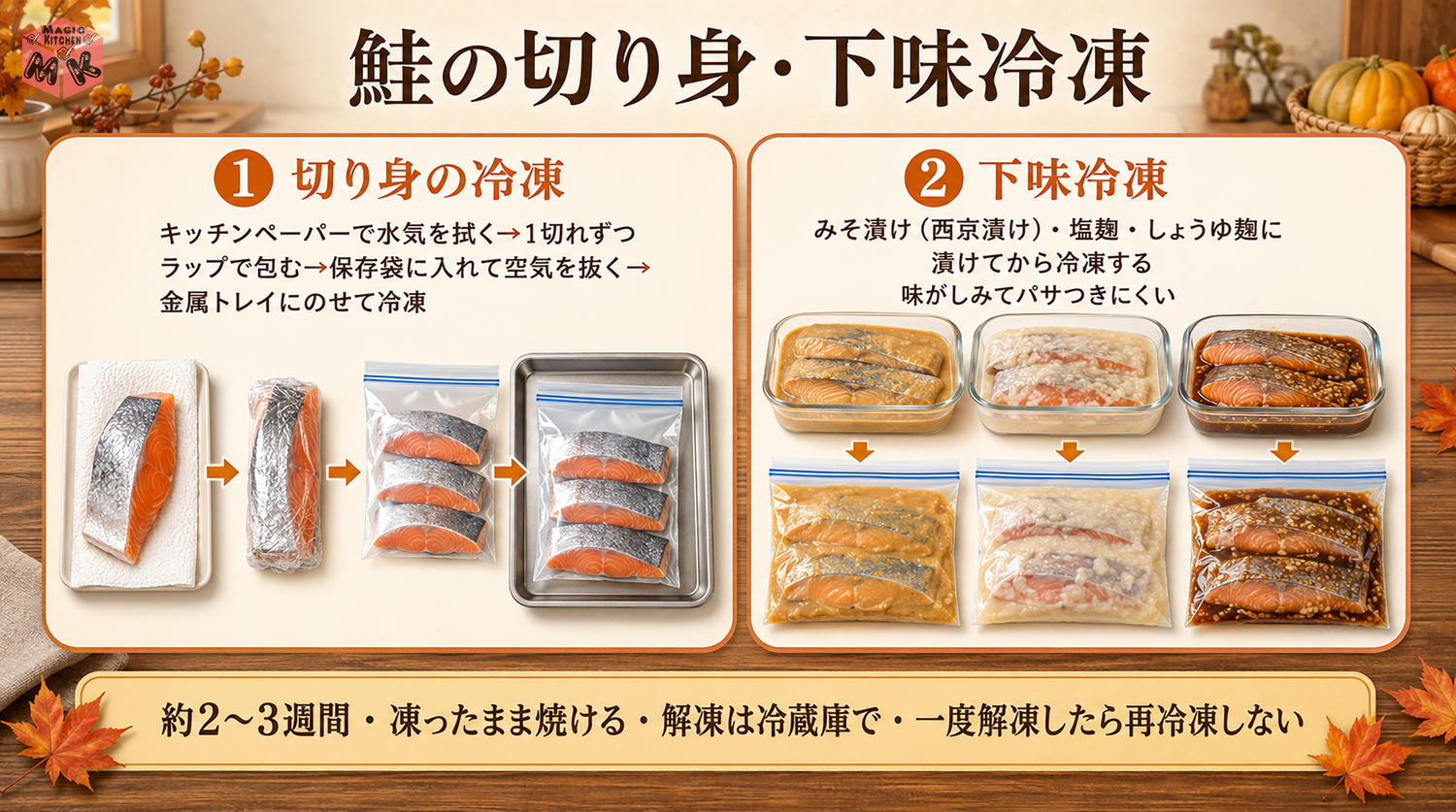 鮭の冷凍保存のやり方(切り身・下味冷凍)