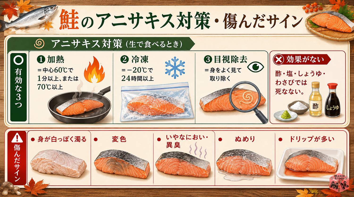 鮭のアニサキス対策と傷んだサインの見分け方