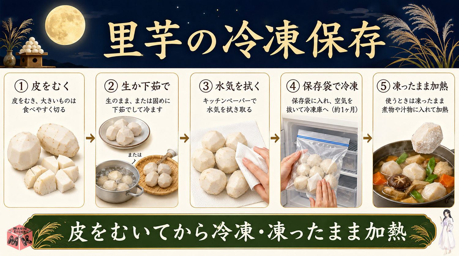 里芋の冷凍保存のやり方(生・下茹で)